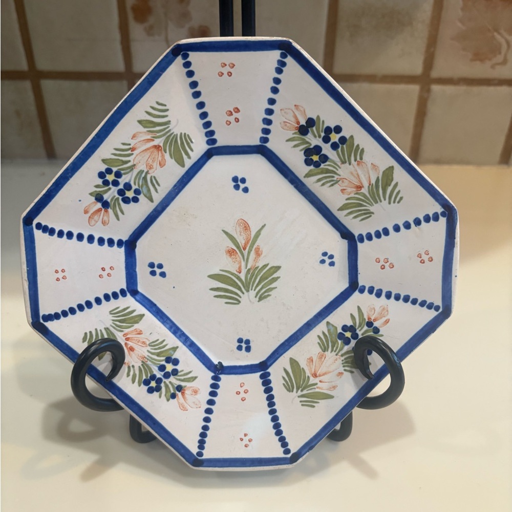 Henriot Quimper 1974 Hand Painted Floral Octagonal Ceramic Plate